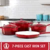 Cookware Sets Basque Enameled Cast Iron Set (Rouge Red) 7-Piece Nonstick Oversized Handles Oven Safe; 10.25" Skillet