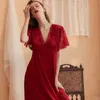 잠옷 liacmvpnel 여자 얼음 실크 얇은 레이스 이브닝 드레스 V- 넥 섹시한 여름 브래지어 이브닝 드레스