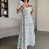 Casual Dresses Designer Dress Dopamine dressing 2024 new women's sexy V-neck bubble sleeves elegant floral dress for women Plus size Dresses