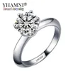 YHAMNI Stamped 18KRGP White Gold Rings For Women 8mm 2 Carat 6 Claws Cubic Zirconia Engagement Gift Wedding Rings R16859722578708576