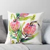 Oreiller rose protea et aquarelle oiseau peinture