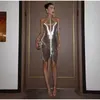 Sexy Fashion Metallic Halter Mini Dress For Women Female Sleeveless Backless Sliming Vestidos Lady Party Club Evening Gown Robe 2405079