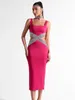 Abiti casual Summer Women Evening Party Bandage Bandage Dress Tank Collar Tarne Out Diamonds Lunghezza Midi Celebrity Birthday Gowns