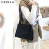 Bag Cezira Elegant Solid Color Pu Vegan Leather Tote for Women Design Pendging Handväskor Kvinnliga dagliga tvärkroppar