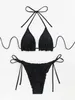 Swimwear féminin Y2K Triangle noir licolaire Bikini Set Femme Sexy String Beach Wear pour jeune fille Vocation d'été
