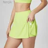 Röcke Skorts Solid Color Shorts Tennisröcke mit Taschen Frauen hohe Taille Yoga Fitness Sportrock Fitnessstudio Running Casual Minirock D240508