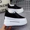 Casual Shoes High Thick Sole Women Genuine Leather Sued Slip On Platform Wedge Slipon Non Sneakers 34 40