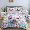 Conjuntos de cama Pet Animal Pet Duvet Conjunto de cães fofos abraçando roupas de cama de donut 3pcs para crianças edredom de cachorro 3d capa de poliéster de poliéster macio j240507