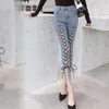 Jeans pour femmes en été femmes à lacets en creux crayon élastique slim pantalon pantalon skinny streetwear de taille haute taille