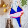 Women's Swimwear Sexy Colorblock Two Tone Tie Side Bikini Set Brazilian High Cut 2 Piece Swimsuits