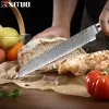 Damaskus Brotmesser 8 -Zoll -scharfe gezackte Messer, Damaskus Stahlblattküchenmesser exquisiter Ergonomie Griff, ideal zum Geben