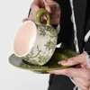 Retro Amerikan Seramik Kupalar El Taşımalı Kahve Kılıfları Yeşil Çan Orkide Kupası ve Saucer Mutfak Tabakları İçme İktibat Çay Kupası 240508