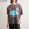 Rhude High End Designer Vêtements pour le style de course à manches courtes à manches à manches courtes en détresse Vintage T-shirt à cou rond imprimé avec des étiquettes originales de 1: 1