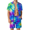 Tracksuits voor heren Tie Dye Dreams Twist Men Sets Red en Black Aesthetic Casual Shirt Set Short Sheeves Graphic Shorts Summer Beach Suit 2xl