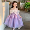 2024 Robe pour enfants Summer Purple Blue Little Girl Ball Princess Birthday Party OneShoulder 3 à 10 ans Robes à paillettes 240423