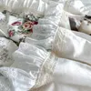 Ensemble de literie 3 pcs Floral 100% coton pur blanc couvercle de couette avec épissage plissé de bord + 2pillowcases US / UK Super King Size litière J240507