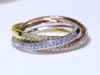 Triples cercles Goldrose Goldsilver Anneau trois couleurs Bijoux de luxe 925 argent pave cz anneau femmes anneaux de doigt de mariage pour amant162932863