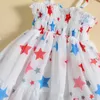 Flickans klänningar 1-5 år och flickor 4 juli Klädstjärna tryckt mesh spets tyllklänning barns självständighetsdag hänge prinsessan klänning240508