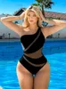 Damskie stroje kąpielowe cikini-jeden-element dla kobiet niebieski panel kontrastowy kolor siatki wycięcia kostium kąpielowy lato