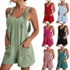 Women's Jumpsuits Rompers Ladies Loose Style Overalls Boho Solid Color Square Collar Playsuits Sleless Rompers Summer Casual Clothes Pockets Jumpsuit d240507
