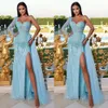 Prom Mermaid Solid Dresses Elegant Color Sweetheart Tulle One Sleeve Applicant Sequins High Split Zipper Floor Length Custom Made Evening Dress Plus Size Robes