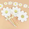 Dostępna zastawa stokrotka Daisy Flower Paper Strale Straws Straws Serwetki ślubne przyjęcie urodzinowe Dekoracja Baby Shower Bunting Flaga Q240507