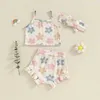 Kläderuppsättningar 0-24m Baby Girls 3st Shorts Set ärmlösa Cami Topps Floral Ruffle PP Shorts Pannband Set H240508