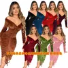 Swim Costume For Women Clothing Offers Beach Cover Up Neck One Line Shoulder Velvet Pleated Sexy Mid Length Dress Solid