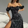 Lässige Kleider Designer -Kleid 2024 Sommer Frauenstil Pendler High Split Ohrkante fragmentiertes Blütenkleid Plus Größe Kleider