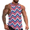 Herentanktops gestreepte patroon Top Man's Rainbow Stripes Summer Custom Bodybuilding Streetwear Oversized mouwloze vesten