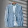 Navy Blue Linen Blazer Men Summer Casual Casual Single Veste pour Black Spring and Automne Business 240422