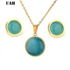 Necklace Earrings Set UAH Oval Opal Jewelry Rings For Women Round Pendant Stainless Steel Chain Wedding Gift