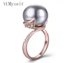 Drop Rose Gold White Ring con grandi gioielli perla grigi Bellissimo regalo per il gioiello per le foglie per mamme