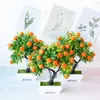 Dekorative Blumen kreative künstliche Kiefernpflanzen Bonsai Realistischer handgefertigter Orangenbaum mit Blumenpot Einfacher Zuhause Dekoration