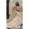 Champagne Mermaid V Gorgeous Julie Vino Dresses Neck Cap Sleeves Beach Bridal Gown Lace Applique Illuison Wedding Dress