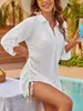 Женщины купальники блузки шнурки с твердым рубашкой пляжная обложка перспектива летнее плавание носить с длинным рукавом ouftis