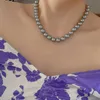 Collares colgantes de 10 mm Fashion Vintage Gray Pearl Pearl Pearl