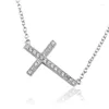 Pendants 925 Collier de pendentif croisé délicat en argent sterling avec chaîne de câbles de 18 pouces pour femmes P083