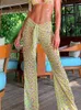 Kvinnor Sexig Mesh Beach Dress Sheer Long Cover Up Sticked Tunic Female Print Swimsuit Bikini Sarong Badkläderbyxor 240507