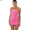 Casual Dresses Womens Sparkly Strapless Tube Dress Drawstring Side Slit Ruched Slim Fit Bodycon Clubwear Cocktail Party Evening Mini