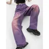 女子ジーンズ2024女子紫色の脚ビンテージストレートパンツハイウエストシックデザインアメリカンストリートウェアカジュアルカーゴ