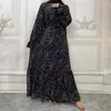 Abito in chiffon di abbigliamento etnico per womne primavera estate casual stampato floreale stampato da donna musulmana a manica lunga maxi abiti sciolti