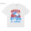 Heren- en dames trends Designer Modemerk Rhude Sailboat Surfing Letter Print Short Sleeved T-shirt voor mannen Women High Street HALF