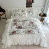 Ensemble de literie 3 pcs Floral 100% coton pur blanc couvercle de couette avec épissage plissé de bord + 2pillowcases US / UK Super King Size litière J240507