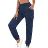 Women's Pants Sport Solid Color High Waist Slanted Pocket Elastic Leisure Yoga Bound Feet Cropped Ankle-Length Trousers