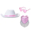 Bérets strass de cowboy à franges fixés western largeur chapeurs écharpe des lunettes de soleil pour adultes jeu de fête de fête 3pcs