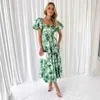 Casual jurken Designer Jurk Hot Nieuw platform Spring/Summer One Line Collar bedrukte gezwollen rok met bubbelmouwjurk voor vrouwen 2024 Plus size jurken