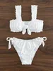 Schiffy Knot Front Tie Side Bikinis 2024 White Baddräkt Kvinnor Badkläder Kvinnliga Sexiga badare Baddar Bad Swim Swim Sude Beachwear 240507