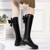 Botas calzado plano damas largos zapatos de eje de la rodilla de invierno para mujeres negras elegantes con tacones bajos impermeables en venta pu 39