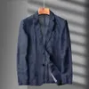 Navy Blue Linen Blazer Men Summer Casual Casual Single Veste pour Black Spring and Automne Business 240422